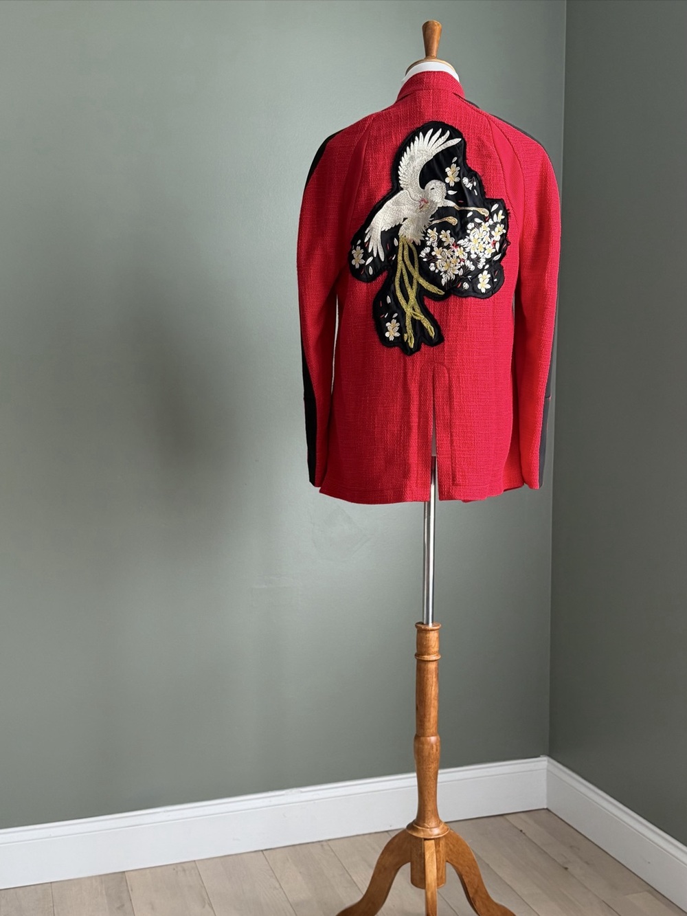 NEW Rare Zara Patch Blazer Special Edition Embroidered Crane Florals Red XL NWT
